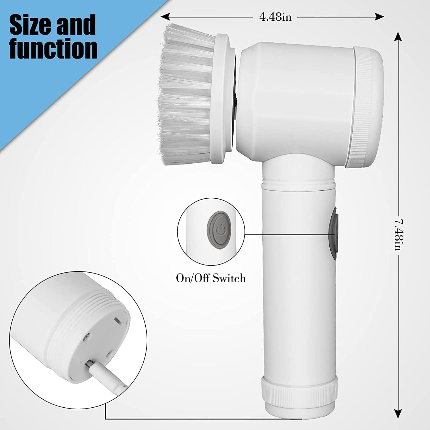 Electric Cleaning Brush, Electric Rotary Cleaning Brush with 3 Brush Heads Insulator Polisher Bathroom Shower Tub Kitchen Stove Floor Car
