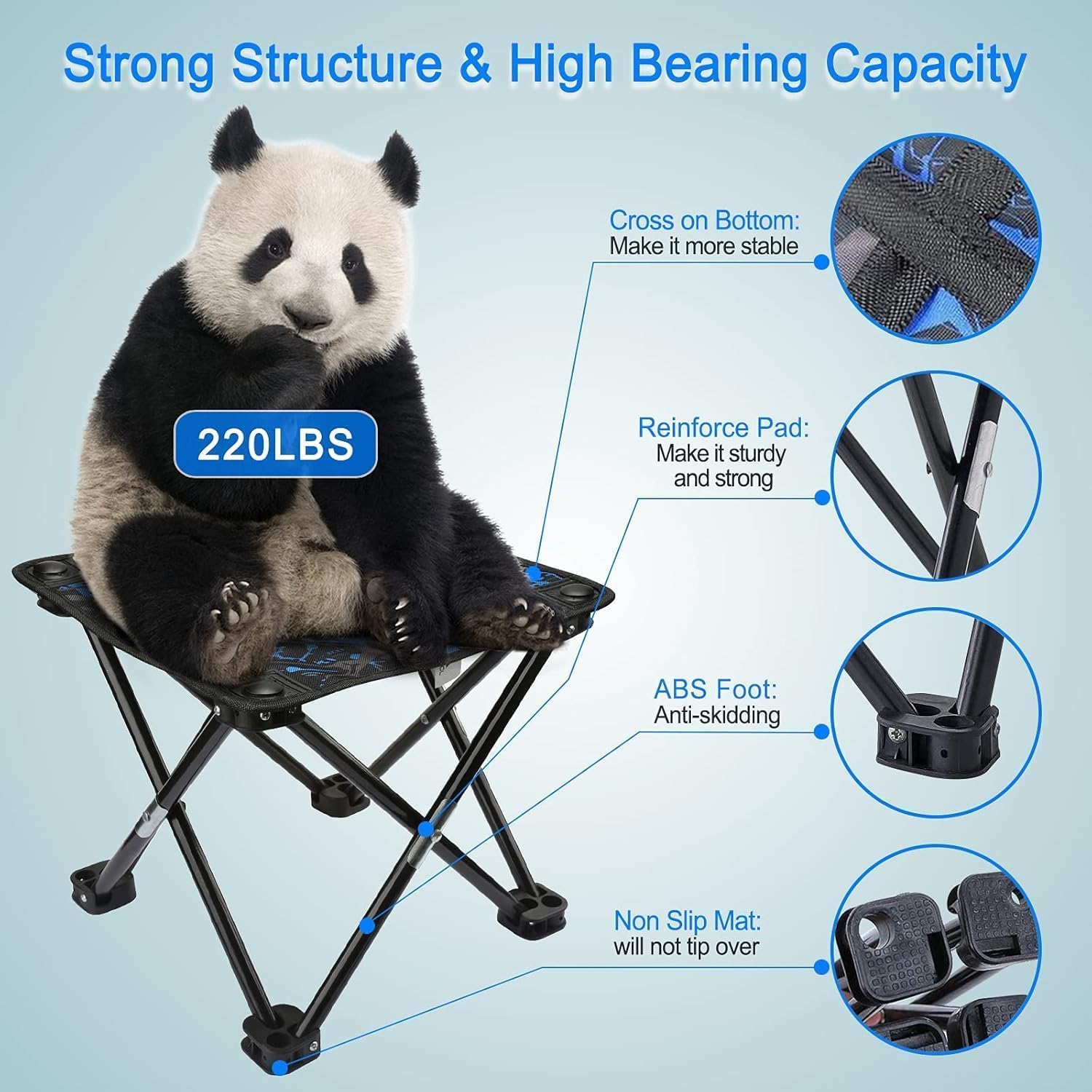 Folding Outdoor Portable Stool, Lightweight Chair Heavy Duty Camping Fishing Hiking Picnic Garden BBQ Chair Easy to Carry