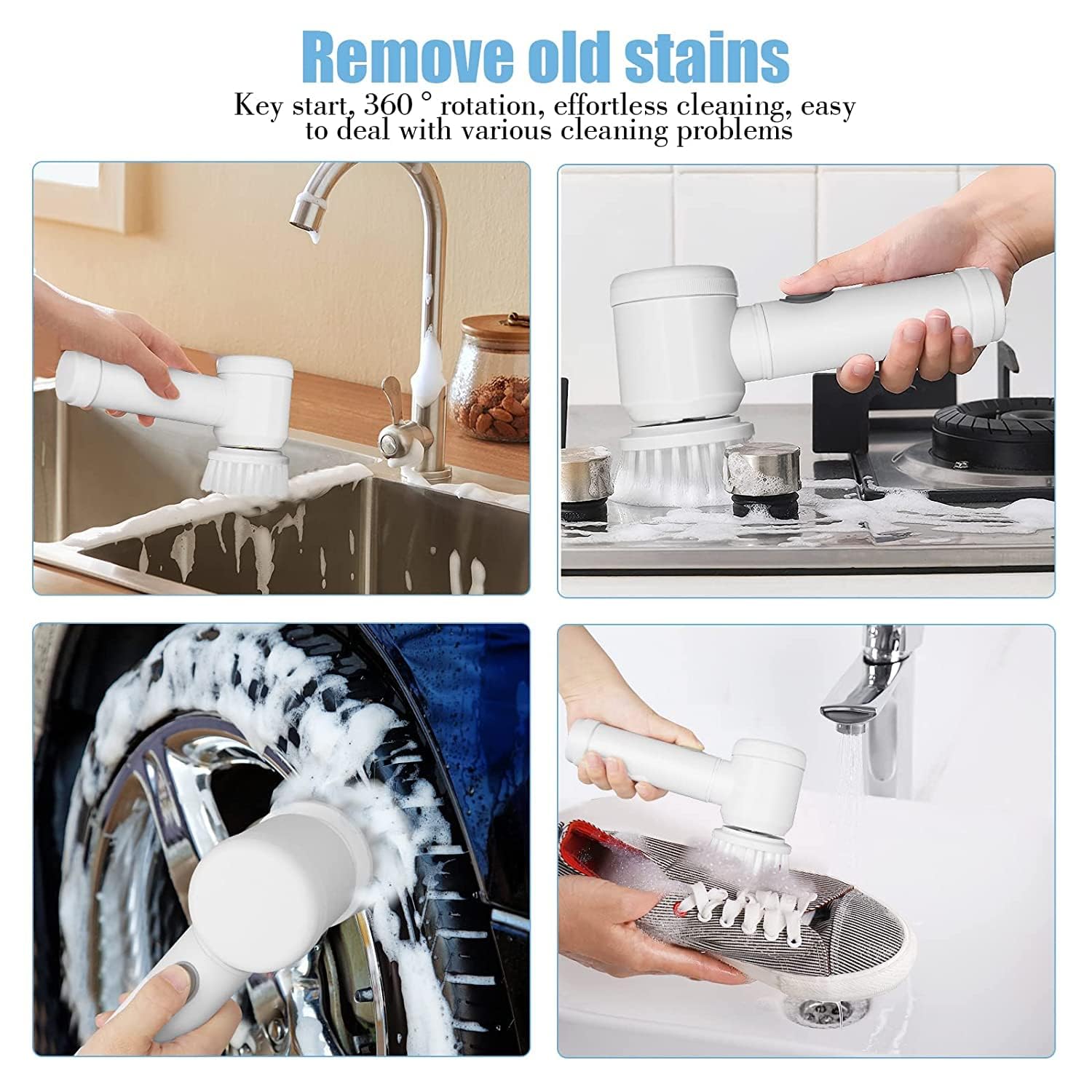 Electric Cleaning Brush, Electric Rotary Cleaning Brush with 3 Brush Heads Insulator Polisher Bathroom Shower Tub Kitchen Stove Floor Car