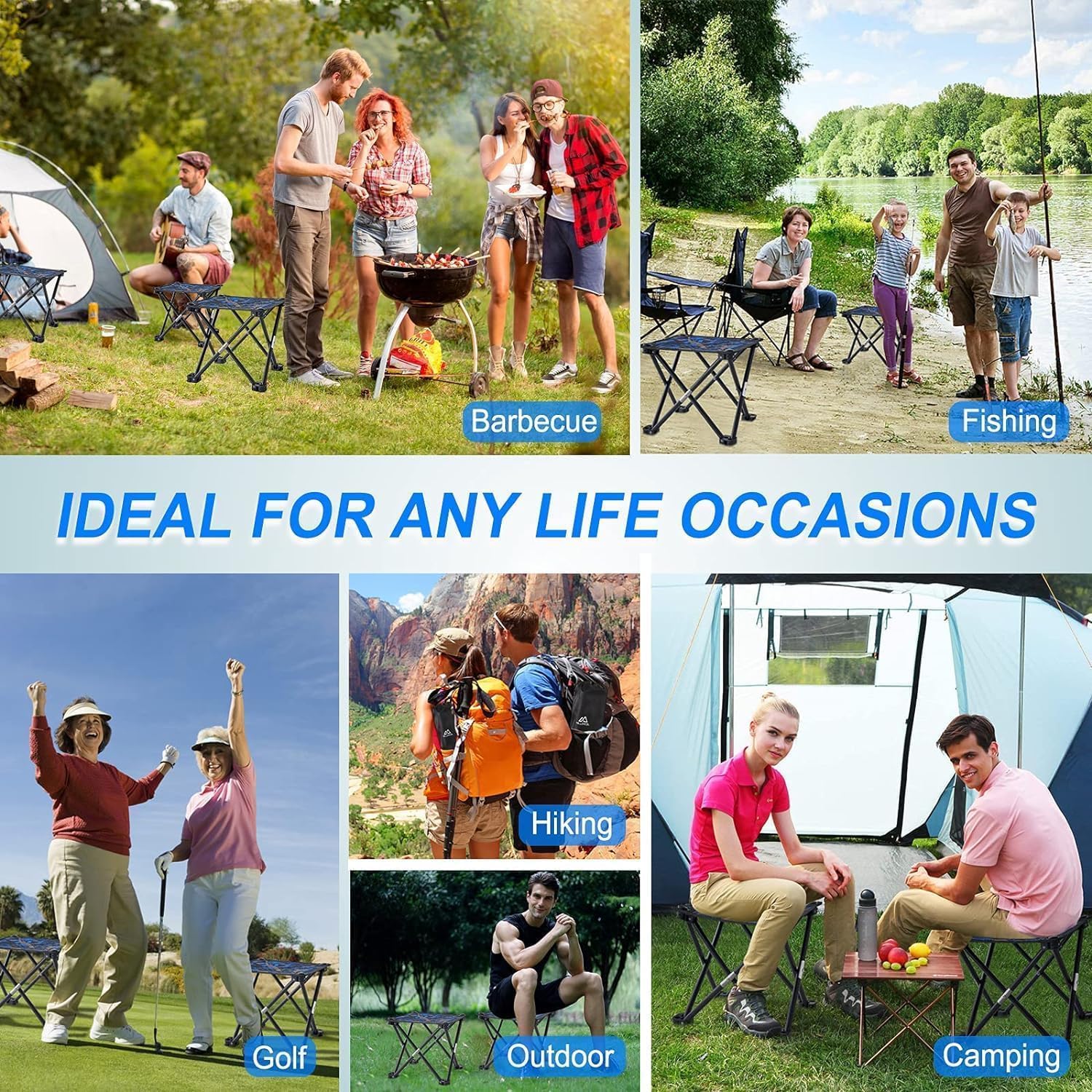 Folding Outdoor Portable Stool, Lightweight Chair Heavy Duty Camping Fishing Hiking Picnic Garden BBQ Chair Easy to Carry